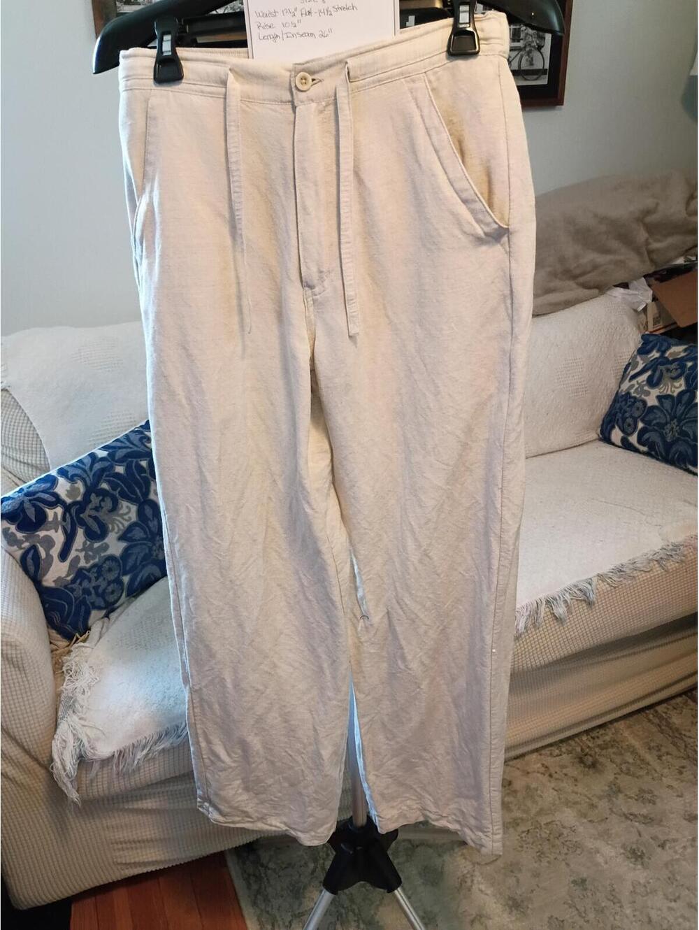 Cubavera Tan Linen Blend Wommen's Pants Size Small 28-30 Relaxed Fit 24" Inseam